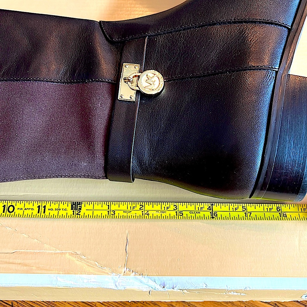 🌺🔥StunningNewInBoxMichael KorsTall Riding Boot.Leather&TextileDarkChocolateS:10M - Picture 7 of 12